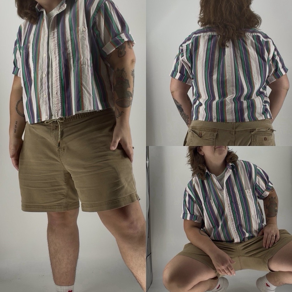 Vintage 90s Kenneth Gordon cropped button up shirt striped boxy mens large top